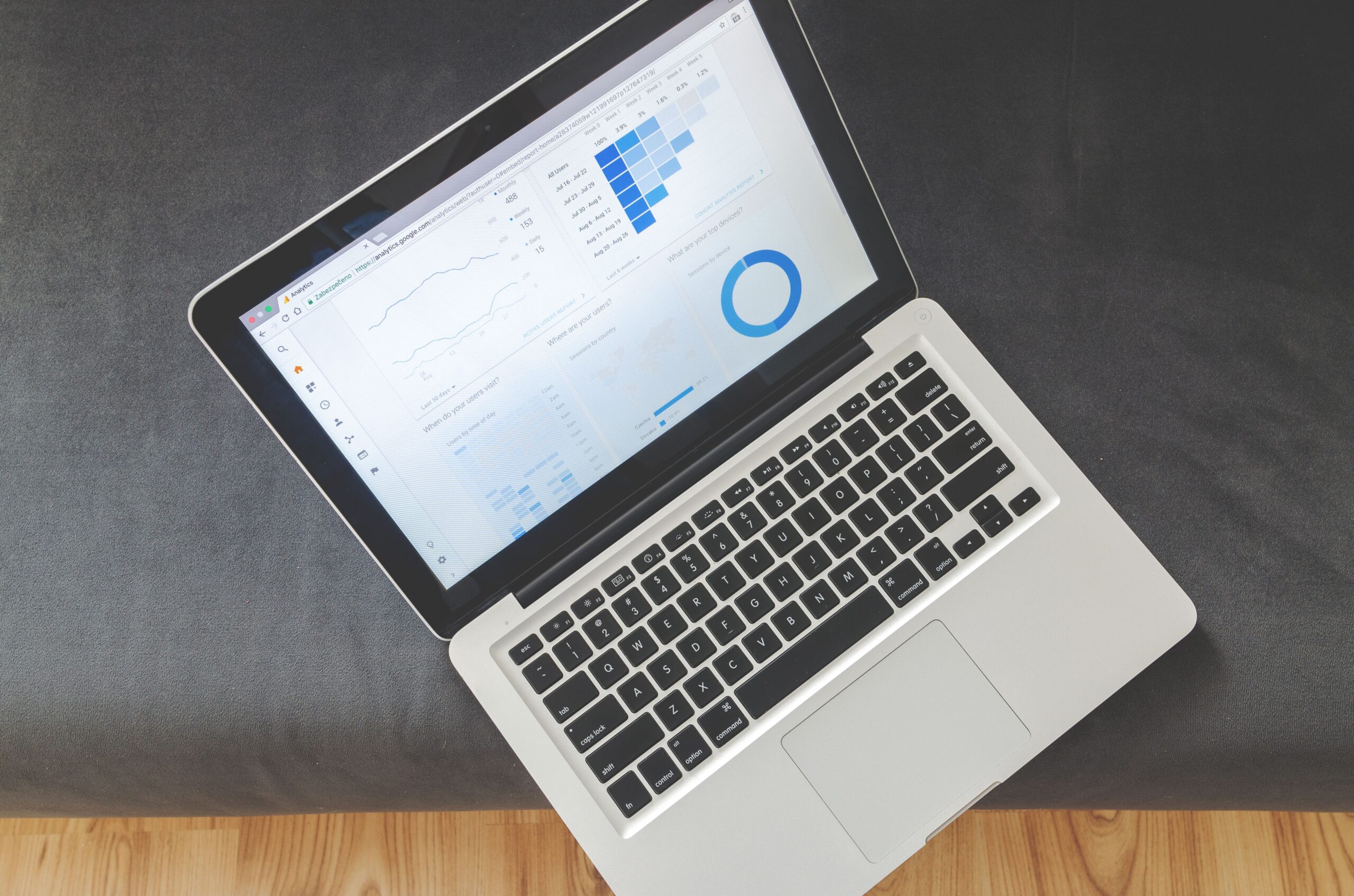 Laptop showing an SEO analytics dashboard